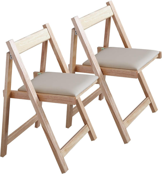 Folding Dining Chairs with Padded Seat Lightweight sillas para Fiestas,2 Pack Folding Chair for Dinner,Party Wedding,Picnic Event, 196LB Weight Capacity(Wood)