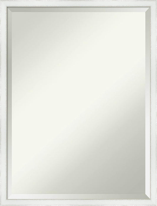 Amanti Art White Bathroom Mirror for Over Sink, 25x19 Breeze Distressed White Rectangle Vanity Mirror, Medium Country Rustic Wood Frame, Hangs Horizonally and Vertically, Bathroom Wall Decor, Beveled