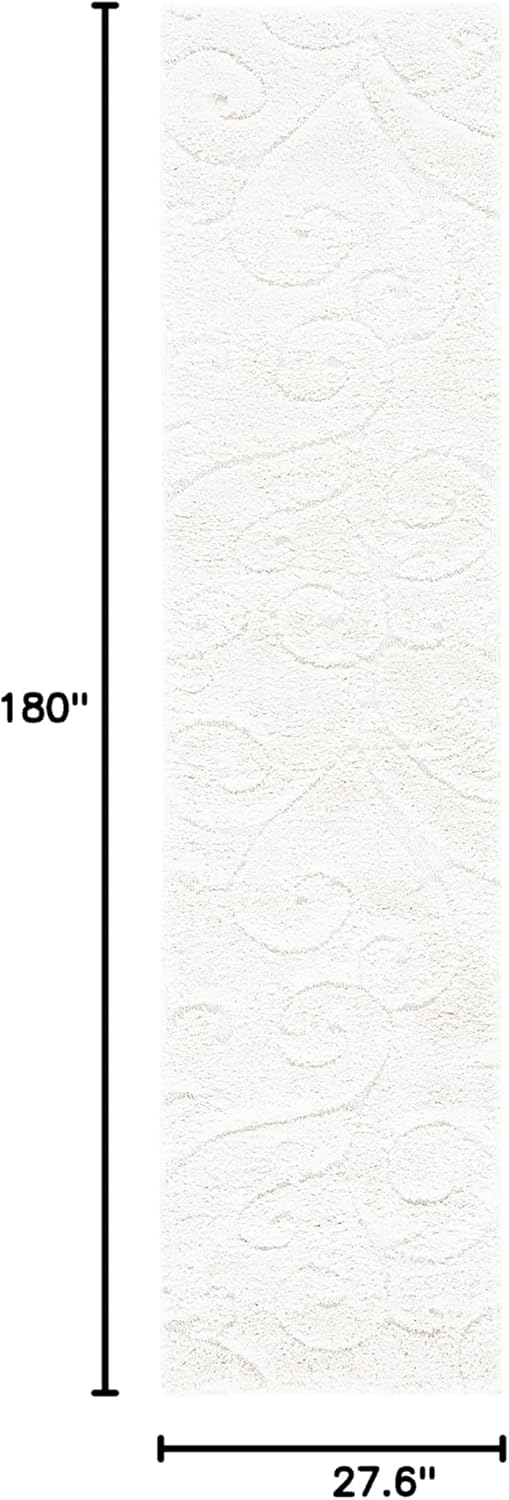SAFAVIEH Florida Shag Collection Runner Rug - 2'3" x 15', Creme & Creme, Scroll Design, Non-Shedding & Easy Care, 1.2-inch Thick Ideal for High Traffic Areas in Living Room, Bedroom (SG455-1111)