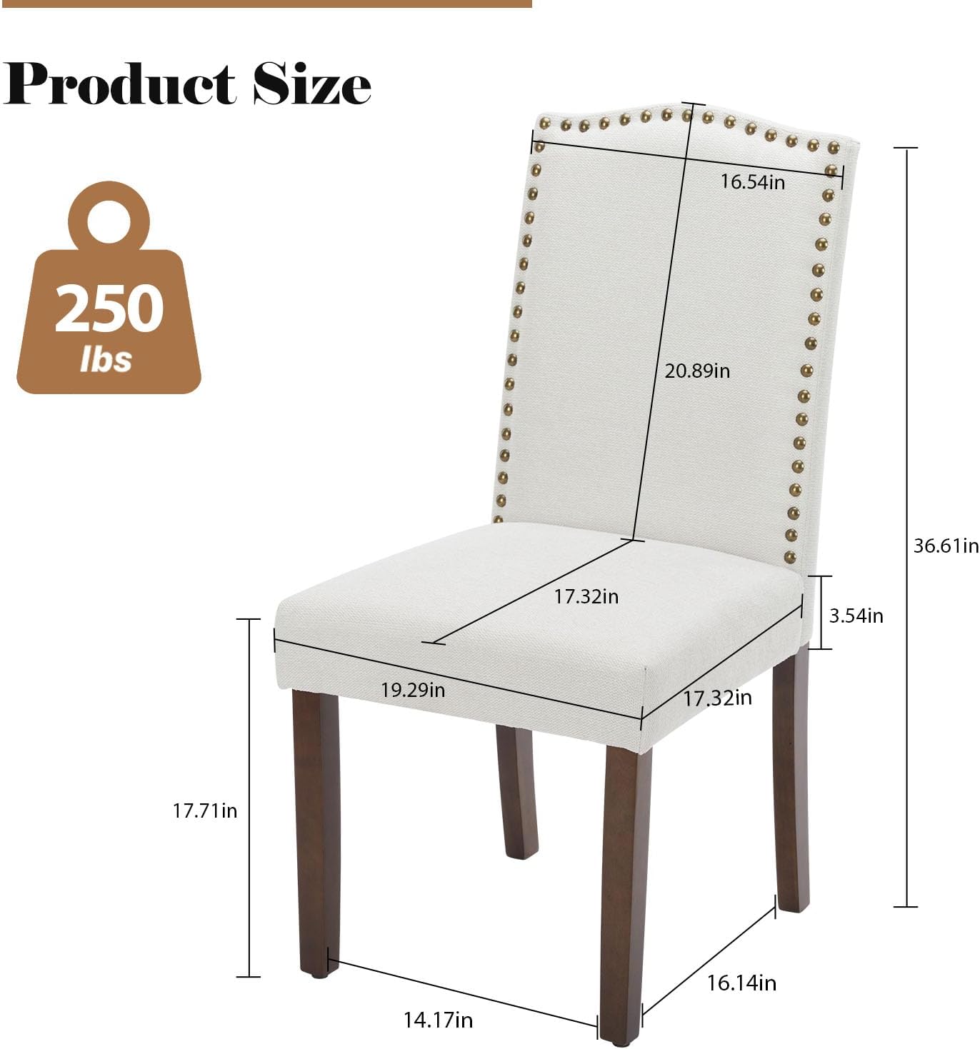 Kitchen Chairs Set of 6 Modern Upholstered Fabric Seat with Nailhead Trim and Ergonomic Lumbar Support for Living Room and Rustic Farmhouse Dining Area, Beige