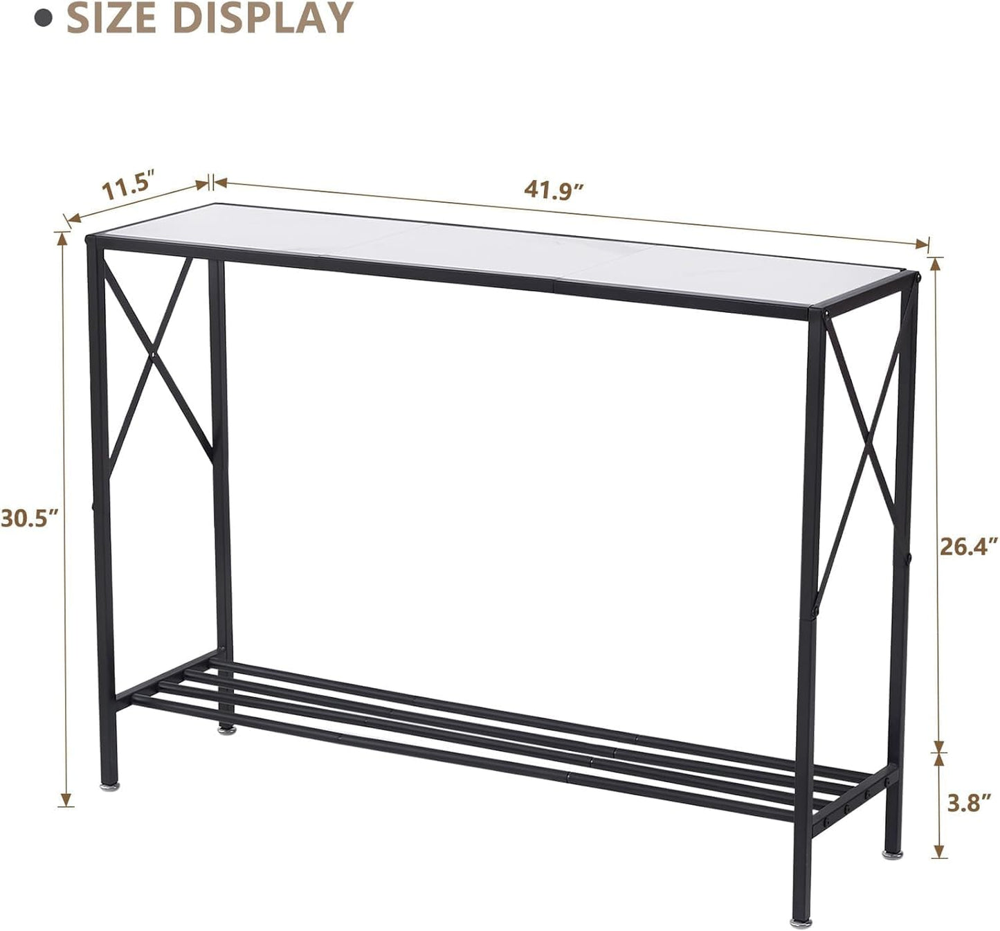 Wimarsbon Console Table,Multifunctional Sofa Side Table with Shelves,Behind Couch TV Tables with Metal Frame,Accent Display Stand for Hallway,Entrance (41.9" 2-Layer White Faux Marble + Black Frame)