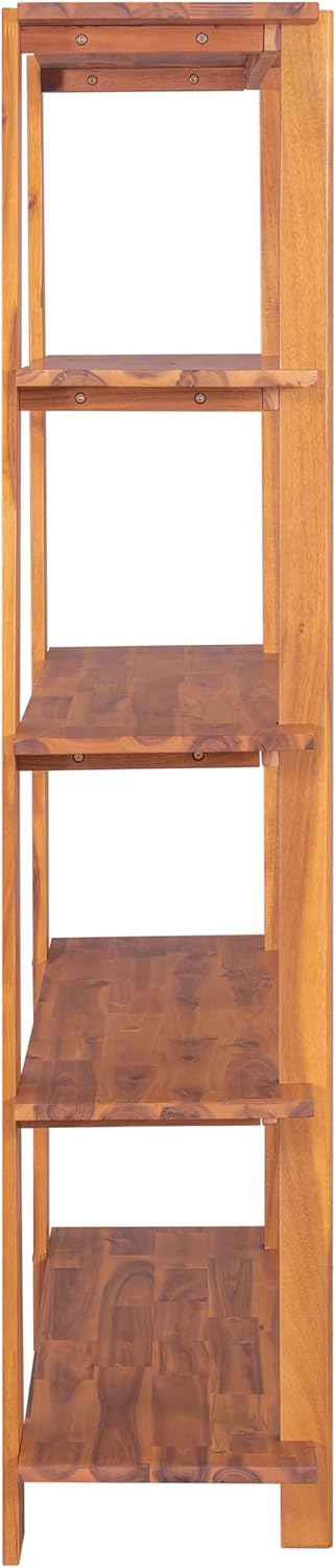 Merax 4 Shelf Bookcase H-70 L-53 Acacia Wood Open Bookshelf, Contemporary Farmhouse Style Display Storage Shelf for Home Office Studio, Teak Finish