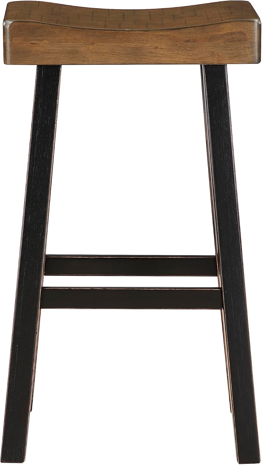 Lexicon Saddle Bar Stools Set of 2 Barstools with Footrest, Armless Dining Chairs for Kitchen Island, Breakfast Nook, Living Room, Pub Height, Black/Brown