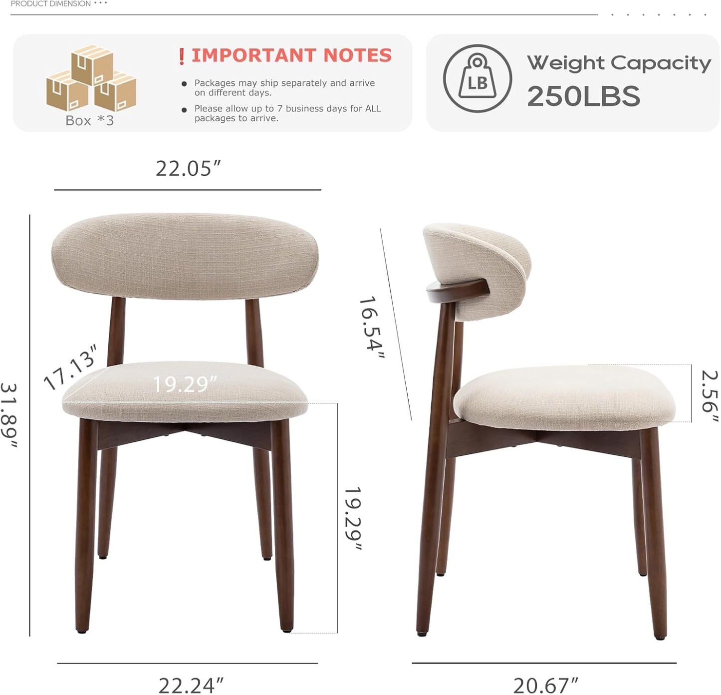 COLAMY Wooden Dining Chairs Set of 6, Modern Upholstered Fabric Dining Room Chair, Farmhouse Kitchen Side Chairs with Foot Pegs, Beige