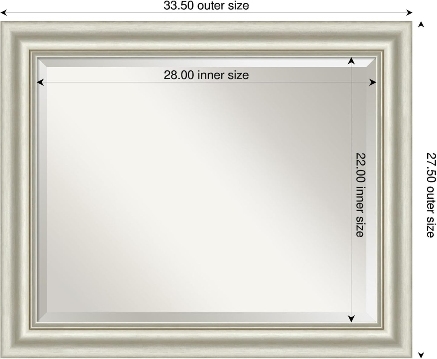 Amanti Art Bathroom Mirror for Over Sink, 28x34 Sophia Silver Rectangle Vanity Mirror, Large Traditional Frame, Hangs Horizonally and Vertically, Bathroom Wall Decor, Beveled Edge