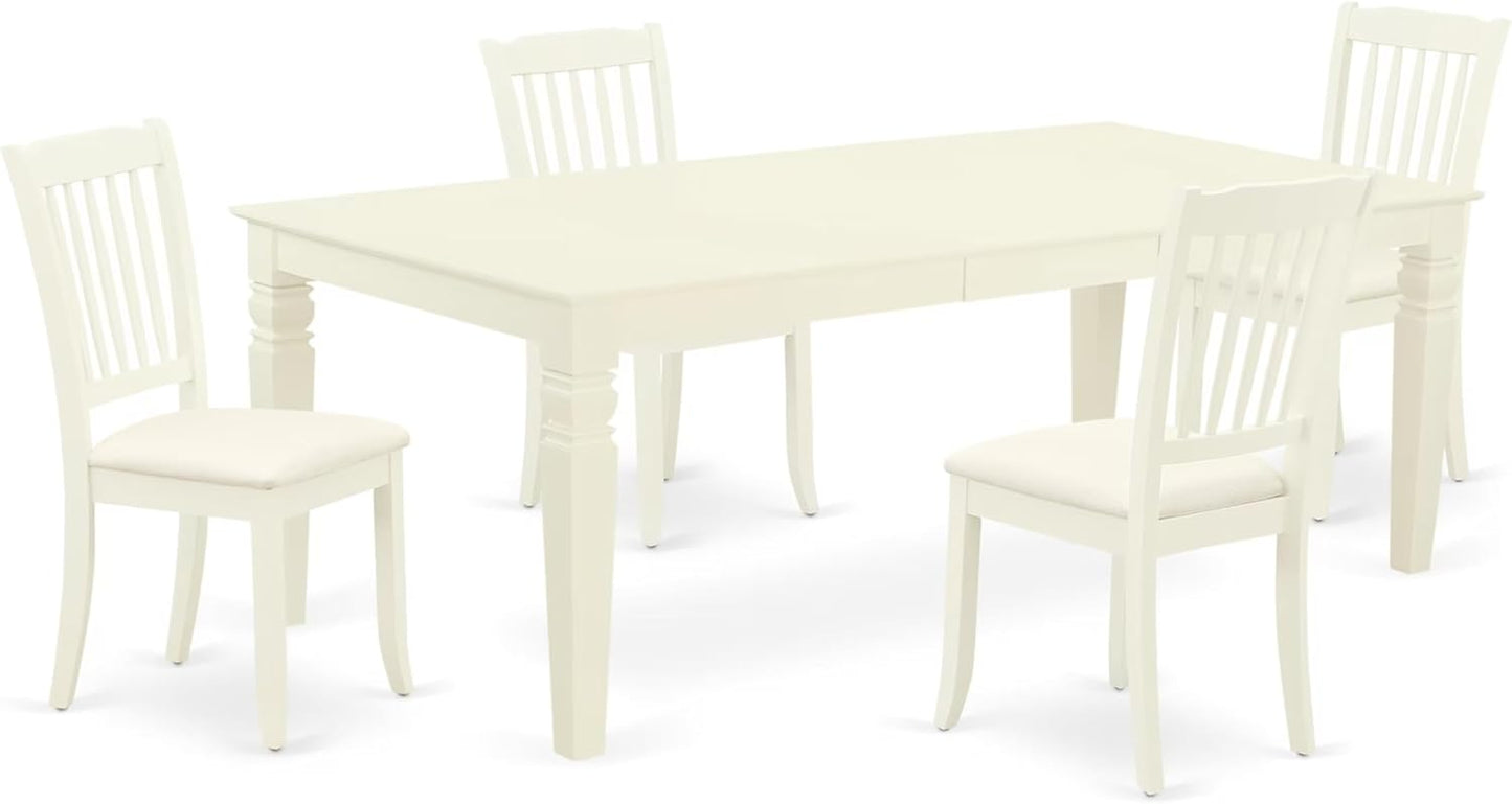 East West Furniture LGDA5-LWH-C 5 Piece Dining Room Table Set Includes a Rectangle Kitchen Table with Butterfly Leaf and 4 Linen Fabric Upholstered Dining Chairs, 42x84 Inch, Linen White