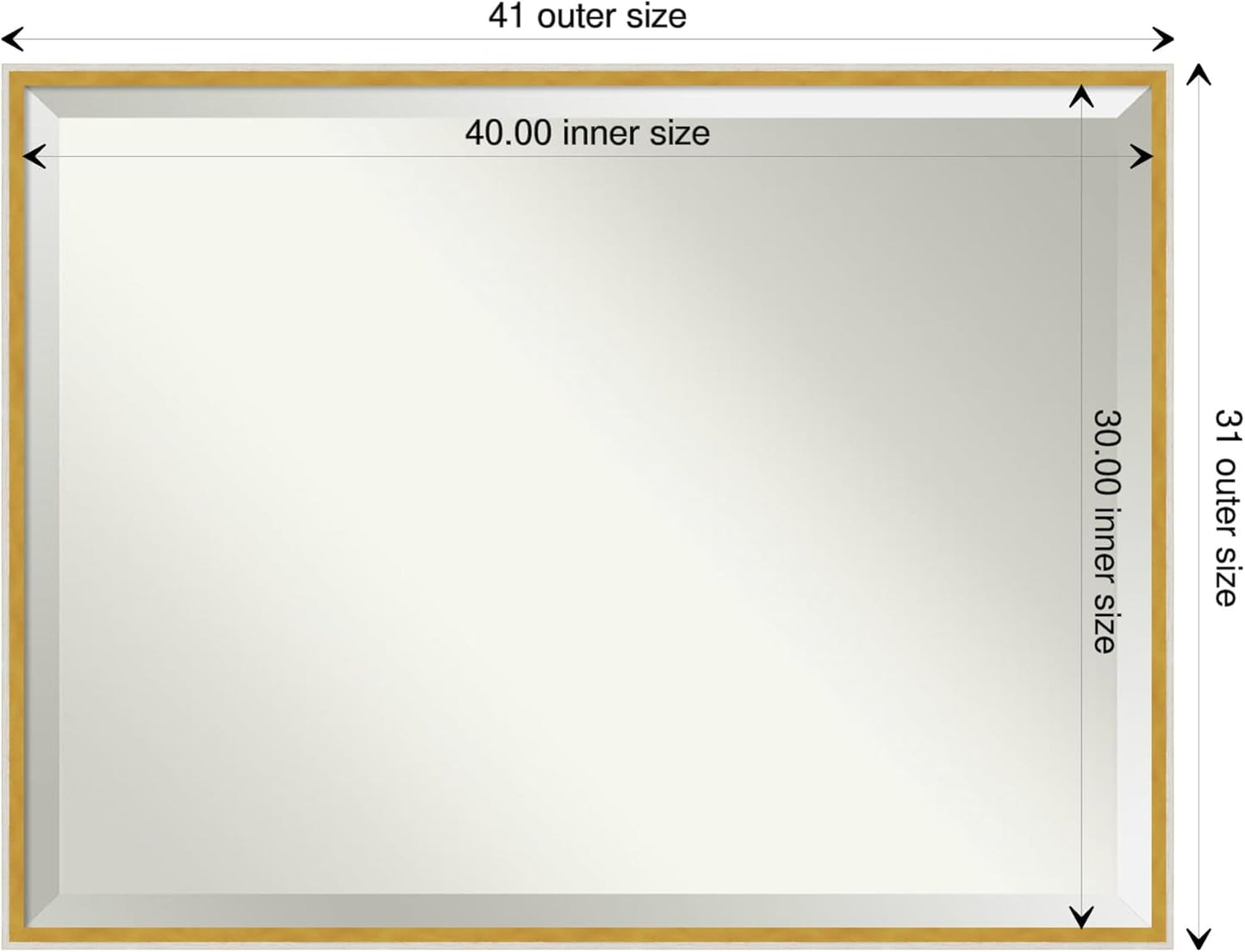 Amanti Art White Bathroom Mirror for Over Sink, 31x41 Paige White Gold Rectangle Vanity Mirror, X-Large Modern Contemporary Wood Frame, Hangs Horizonally and Vertically, Bathroom Wall Decor, Beveled