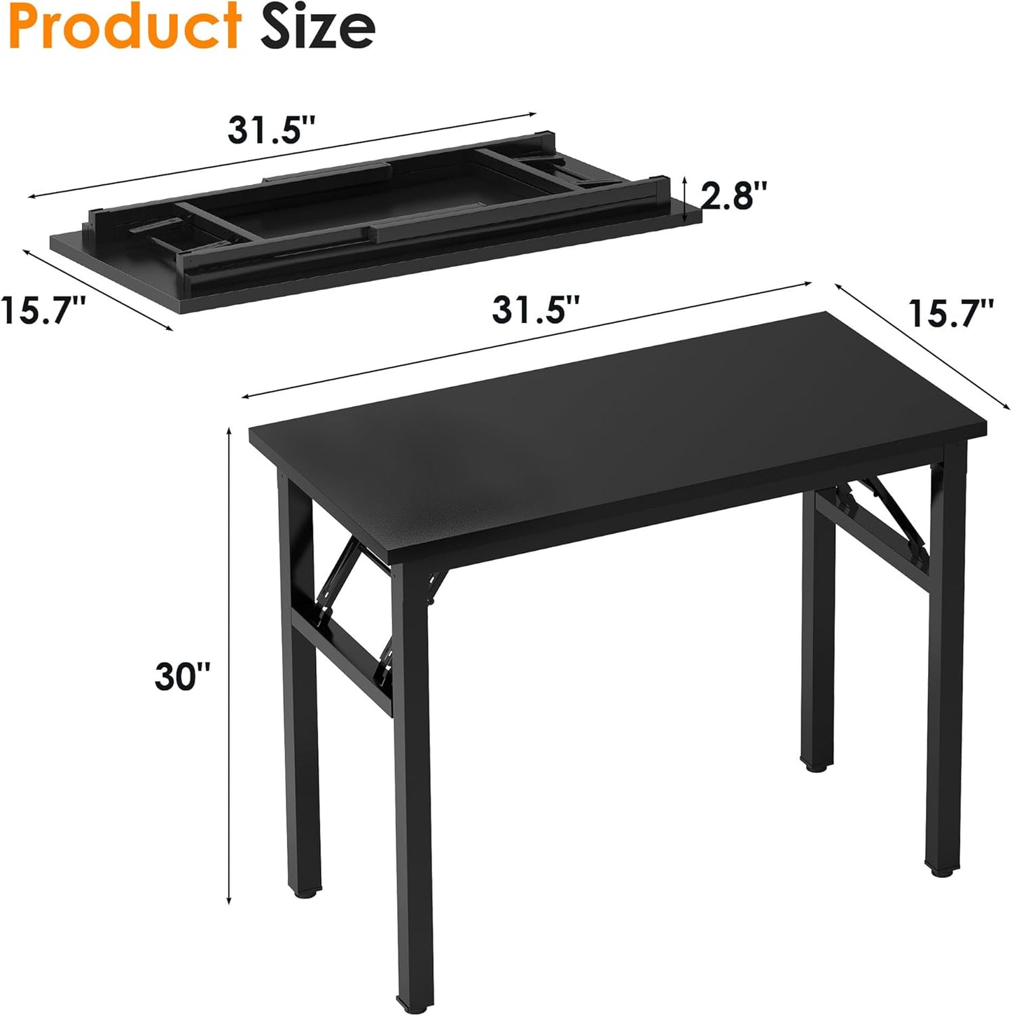 Need Folding Computer Desk - 31.5 Inch Foldable Office Writing Work Study Kids Student Teacher Home Bedroom Table for Small Space, Black