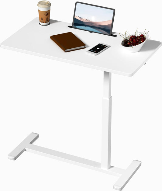 Home Office Desks Height Adjustable with 360° Moveable Hidden Wheels,Multifunctional Pneumatic Laptop Desk Suitable for Sofa、Bedside、Study and Work Use,White