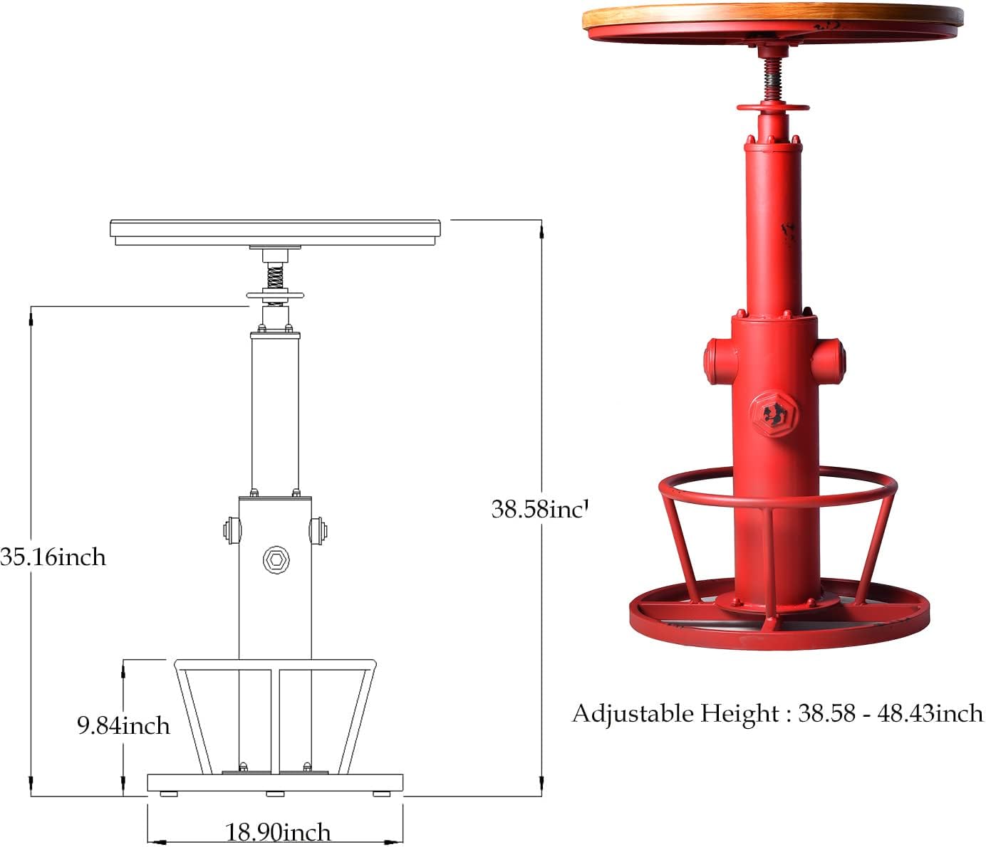 Topower Industrial Bar Table 38.58-48.43" Adjustable Pub Table Kitchen Dining Coffee Bistro Table Antique Red