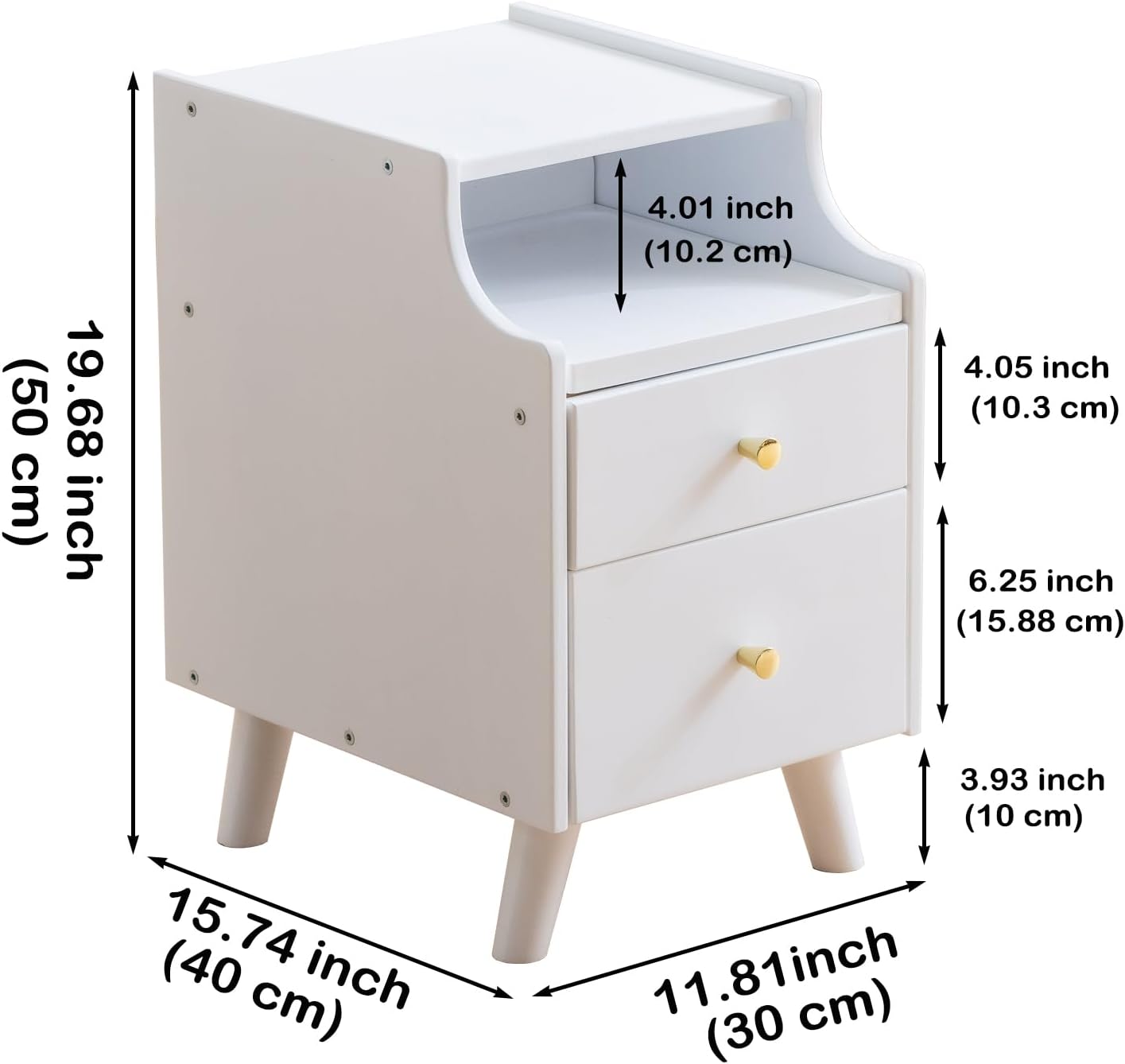 Small Nightstand, Narrow Nightstand, Solid Wood Night Stand, Narrow Side Table for Small Spaces, Couch, White Color 11.81 in Wide