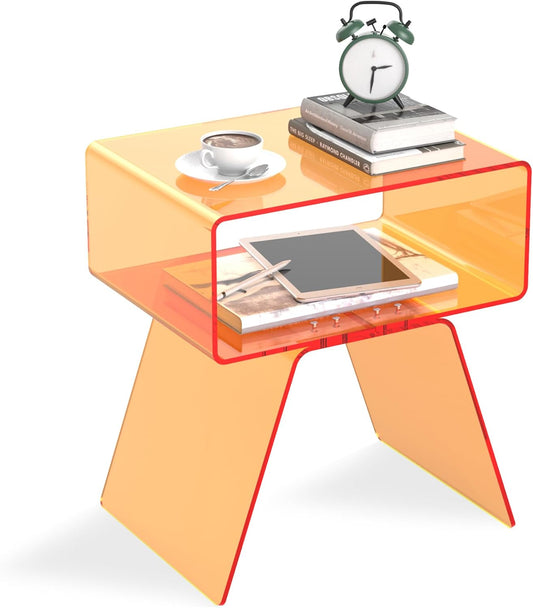 Acrylic Side Table with Easy Assembly Mini Modern End Table/Nightstand for Bedroom, Living Room, or Bathroom Compact Design Orange