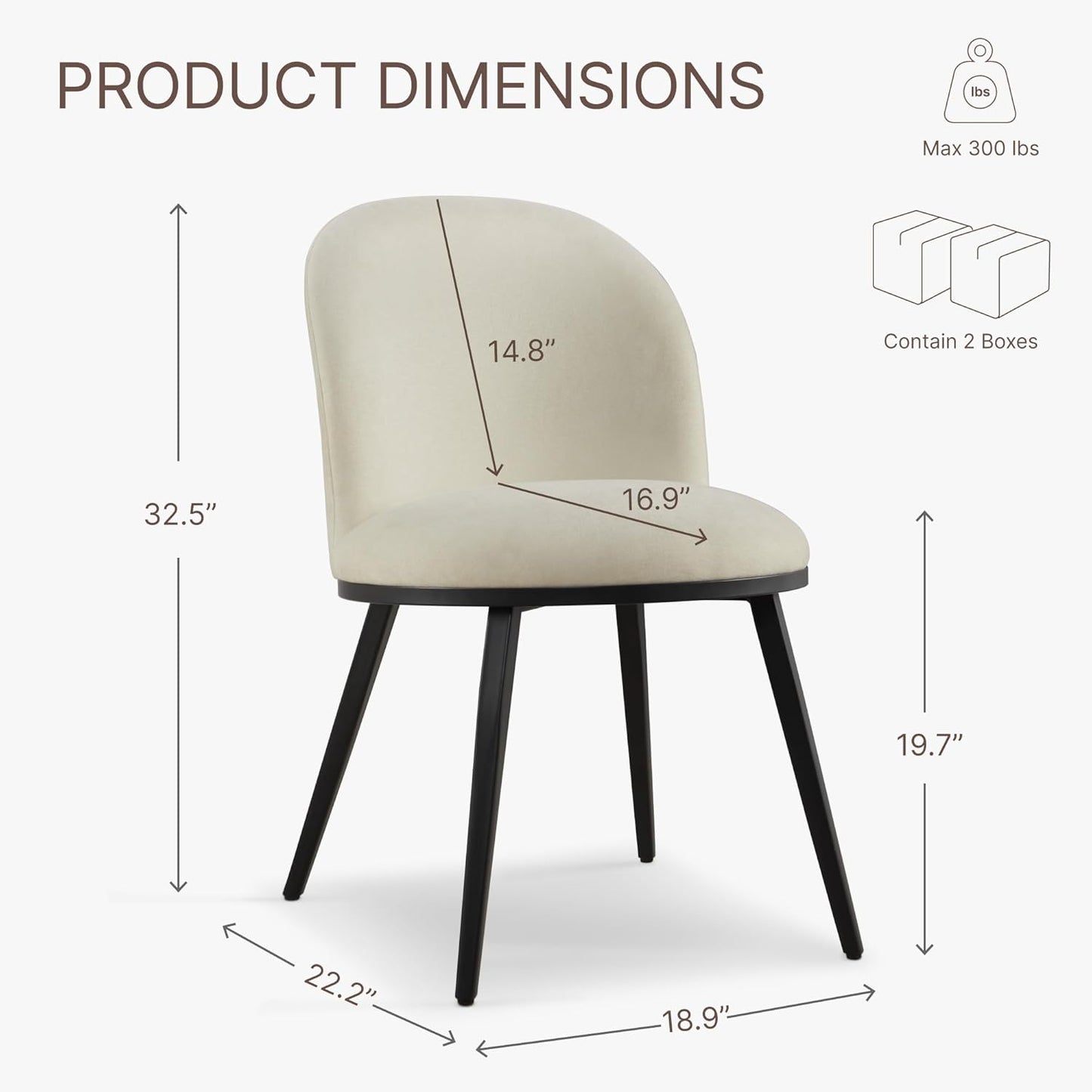 Dining Chairs Set of 6, Fabric Upholstered Dining Room Chairs with Ergonomic Backrest & Metal Legs, Modern Kitchen Side Chairs for Home, Restaurant, and Café, Sand, 2 Boxs