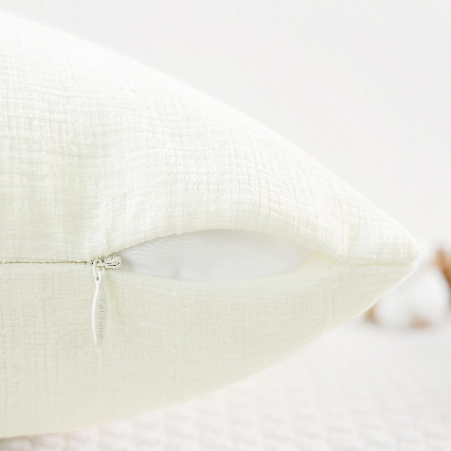 CaliTime Throw Pillow Covers Decorative 18 X 18 Inches Pack of 4 Cozy Chenille Cushion Cases for Couch Sofa Bed Living Room Home Cream