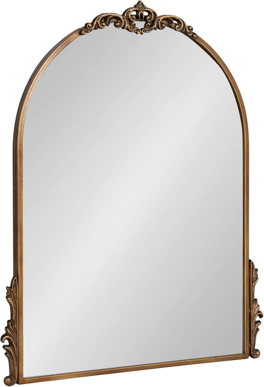 Kate and Laurel Myrcelle Traditional Arched Mirror; 21 x 26; Gold; Decorative Arch Mirror with Ornate Garland Detailing Along The Crown and Edges of The Frame