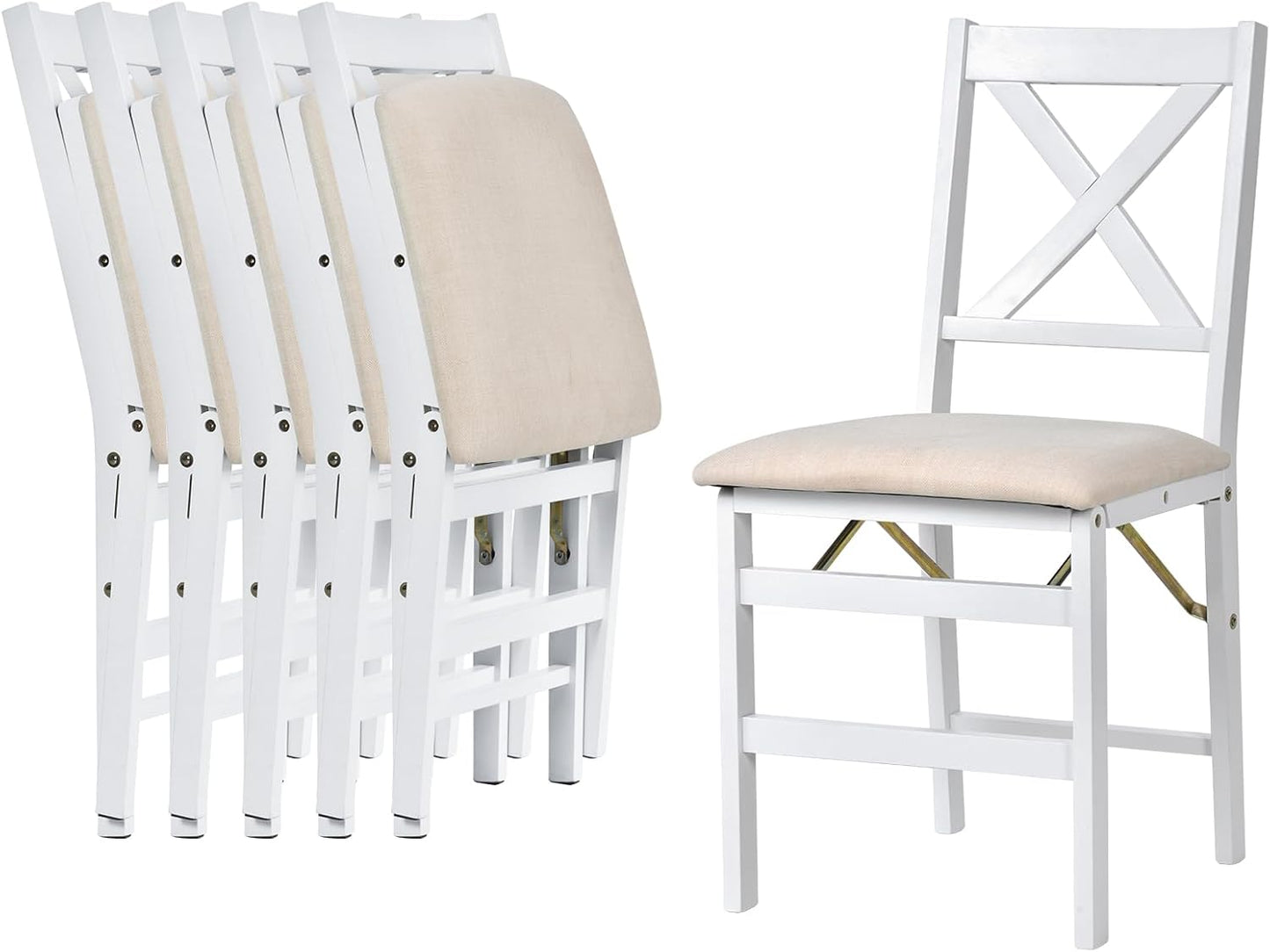 COLAMY Folding Dining Chairs Set of 6 – White Wooden Dining Room Chairs for Small Spaces, Pre-Assembled, Space Saving Kitchen & Dining Room Furniture, Indoor Outdoor Use