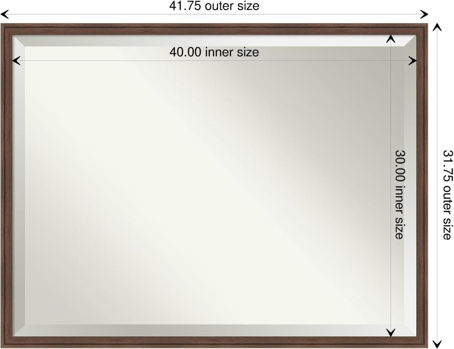 Amanti Art Brown Bathroom Mirror for Over Sink, 32x42 Florence Medium Brown Rectangle Vanity Mirror, X-Large Casual Frame, Hangs Horizonally and Vertically, Bathroom Wall Decor, Beveled Edge