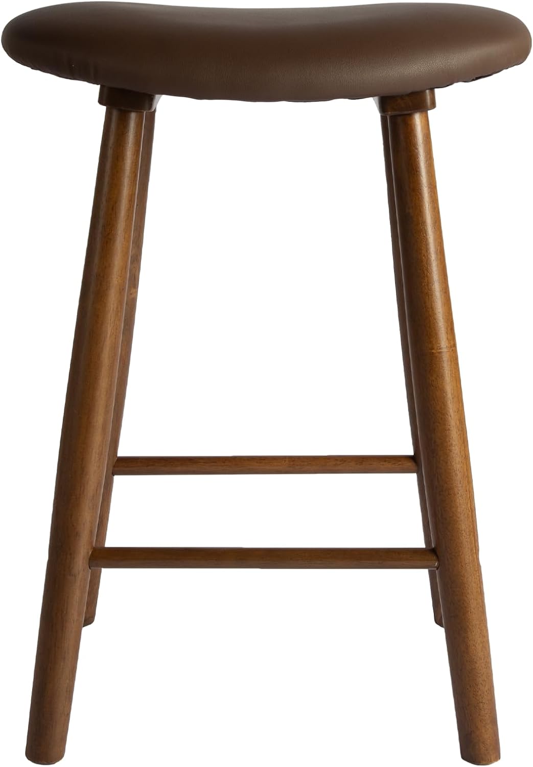 Nora 25" Upholstered Counter Stool, Solid Rubber Wood Frame, Faux Leather Cushion Seat, Comfortable Backless Bar Stool for Kitchen Island & Home Bar Seating