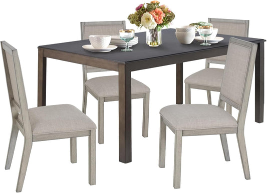 COLAMY Modern Rectangular Dining Table Set, 60" L x 36" W x 30" H, Grey Wood & Fabric, 4-6 Person Capacity, Requires Assembly