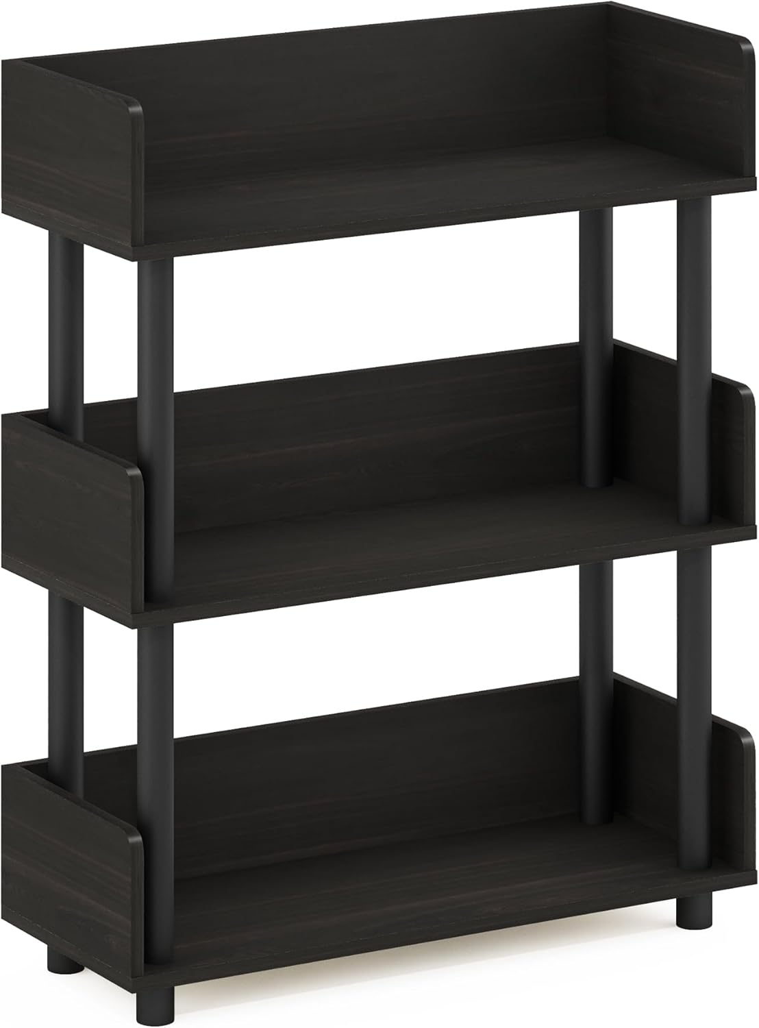 Furinno Turn-N-Tube 3-Tier Multipurposes Display Rack, Open Shelf Rack/Storage with Back & Side Panel, Espresso