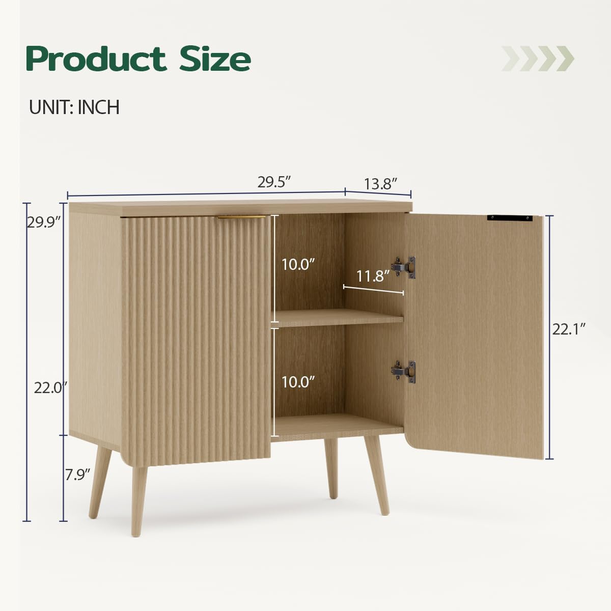 29.5" Sideboard Cabinet with Doors, Modern Buffet Cabinet with Adjustable Shelf, Dining Room Sideboard, Fluted Buffet Sideboard for Living Room, Hallway, Entryway, Natual Oak