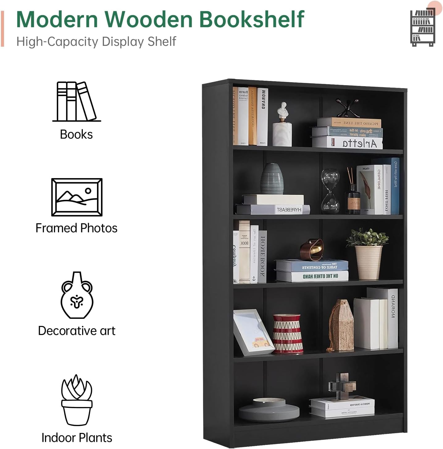 NicBex 59.8“ Heavy Dute Wood Bookcase with Adjustable Shelves, Modern Manga Bookshelf for Living Room, Office, Small Spaces, Manga and Book Shelves Storage, Tip-Over Resistant, 33" Wide Black