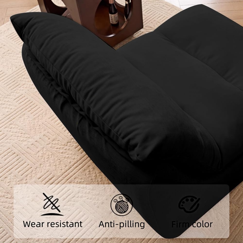Bean Bag Chair - Memory Foam Bean Bag Chair for Adults, Comfy High-Resilience Single Sofa, Small Space Floor Chair, Chaise Lounge for Living Room, Bedroom (Black, Cushions)