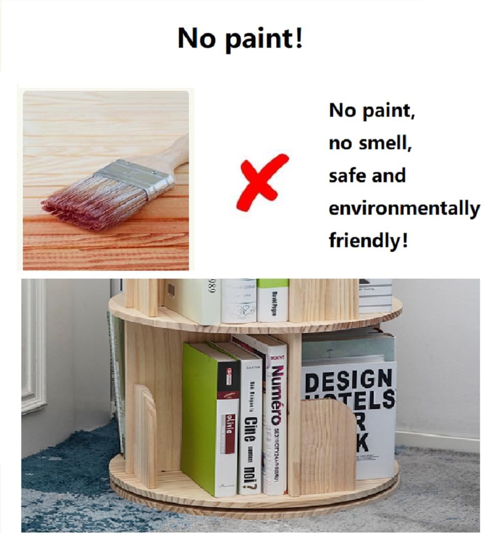 Heehee Wooden Rotating Bookshelf 360 Display Floor Standing Bookcase Storage Rack for Kids&Adults Multi-Functional Bookshelf Organizer (5-Tier)