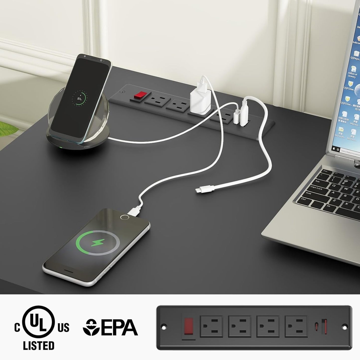 Farmhouse 47" Executive Desk, Computer Desk with Drawers and Storage Cabinet, Workstation Computer Desk for Home Office, Study.(Pure Black)