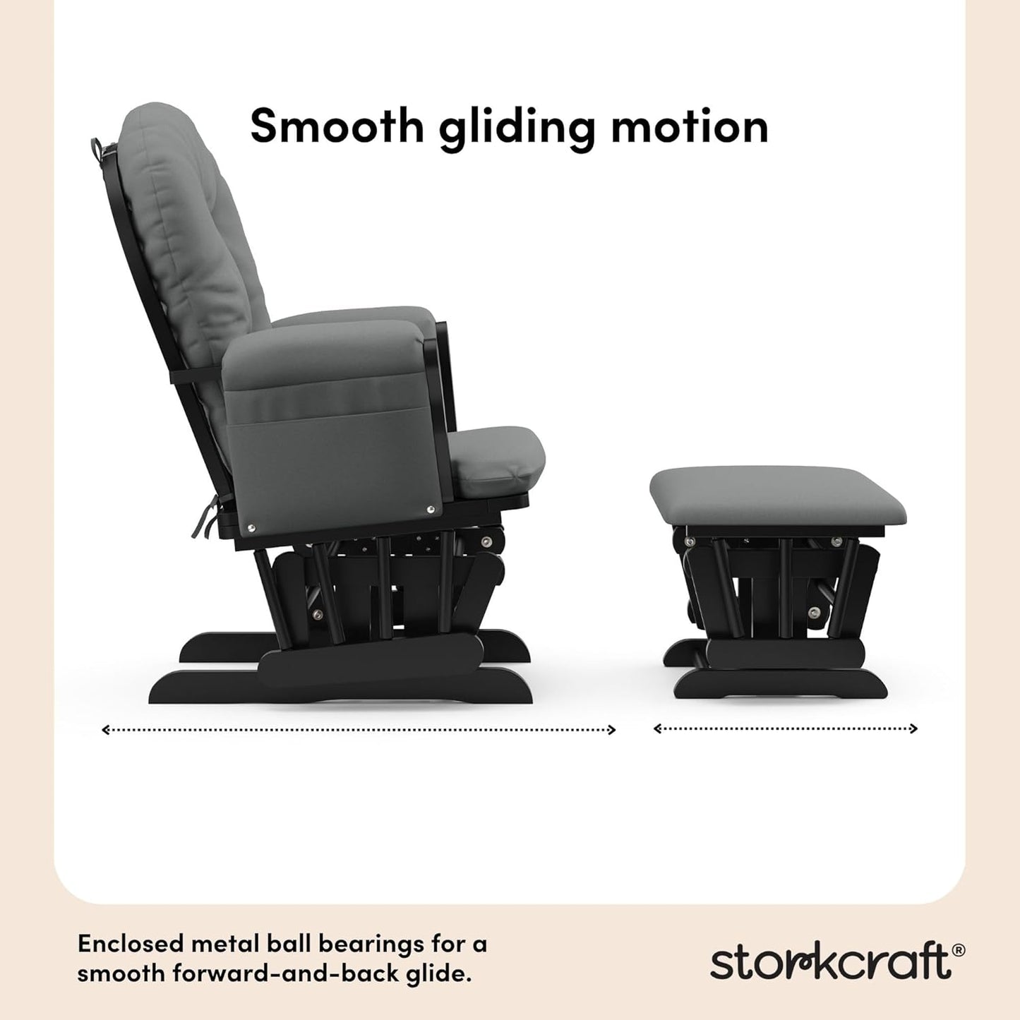 Storkcraft Premium Hoop Glider & Ottoman (Black with Gray) — GREENGUARD Gold Certified, Solid Wood Craftsmanship, Convenient Storage Pockets, Smooth-Gliding Chair for Nursery, Multi-Award-Winning