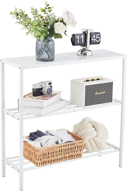 Wimarsbon 29.5" Narrow Console Table - 3-Tier Entryway Table with Shelves, Metal Frame, for Hallway, Living Room, Bedroom (White Frame White)