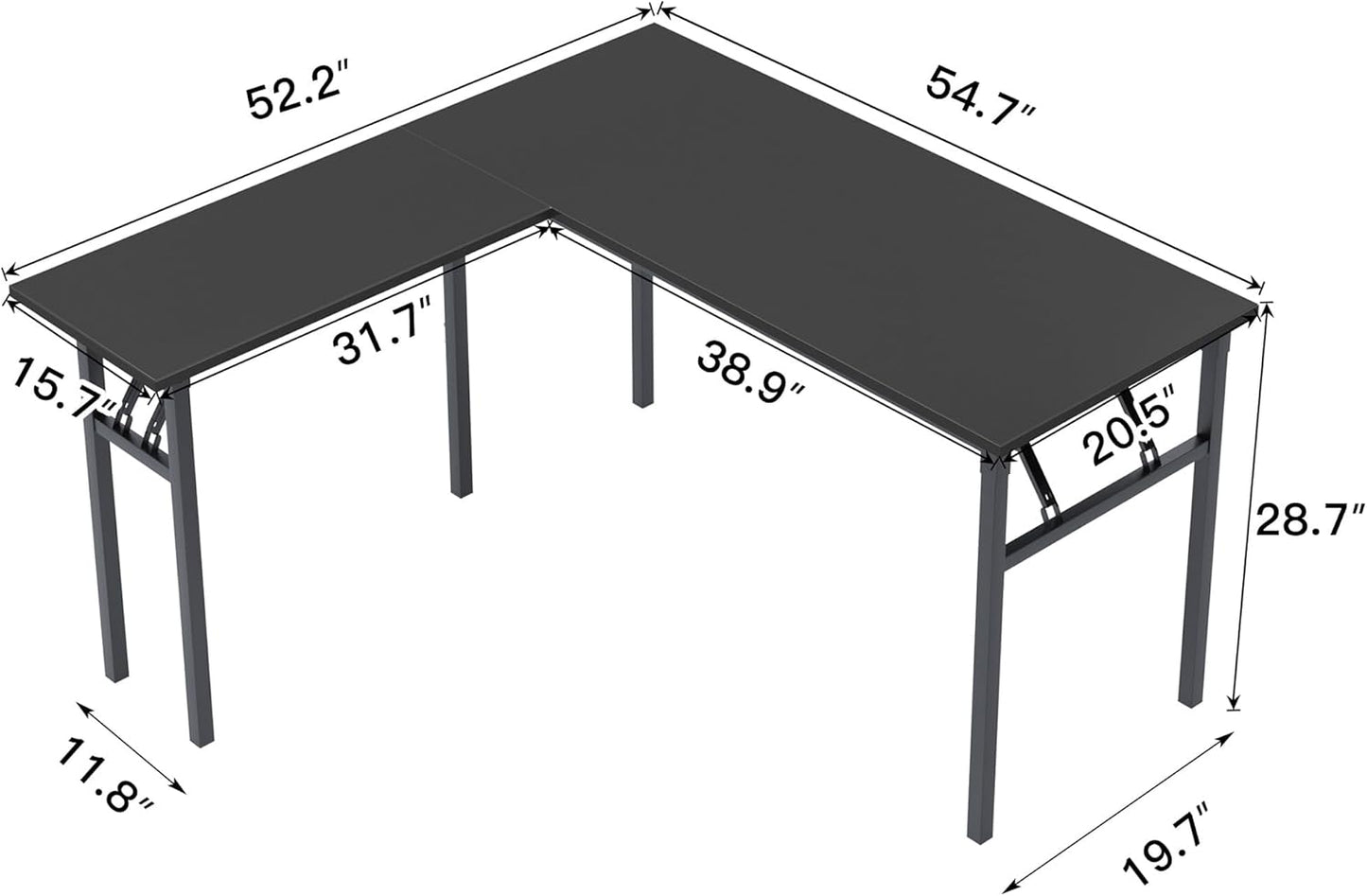 DlandHome Reversible L-Shaped Desk Large Corner Desk Folding Table Computer Desk Home Office Table Computer Workstation, Brown Black, ND11