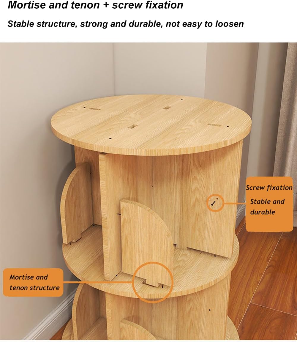 Rotating Bookshelf, 360 Display 2 Tier Floor Standing Bookcase Storage Rack for Kids&Adult, Wood Narrow Book Shelf Organizer for Bedroom, Living Room, Study Room