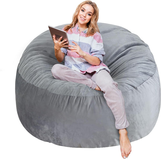 3 Ft Large Bean Bag Chairs for Adults/Teens with Memory Foam Filling, Comfy Bean Bag Sofa with Filler Included, Soft Dutch Velvet Fabric Beanbags,3 Foot, Grey