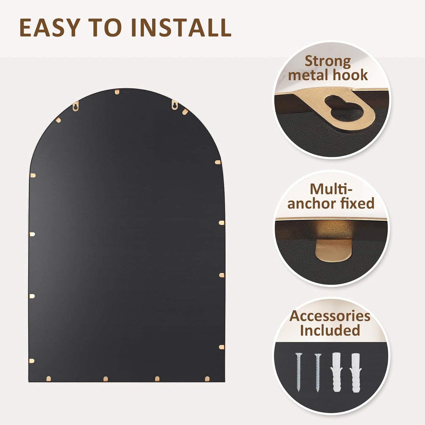 Arched Wall Mirror for Bathroom, 20"x30"-Ornate Decorative Bathroom Mirror with Beaded Metal Frame - Modern Distressed Hanging Wall Decor for Bedroom/Living Room/Entryway-Antique Gold Mirror