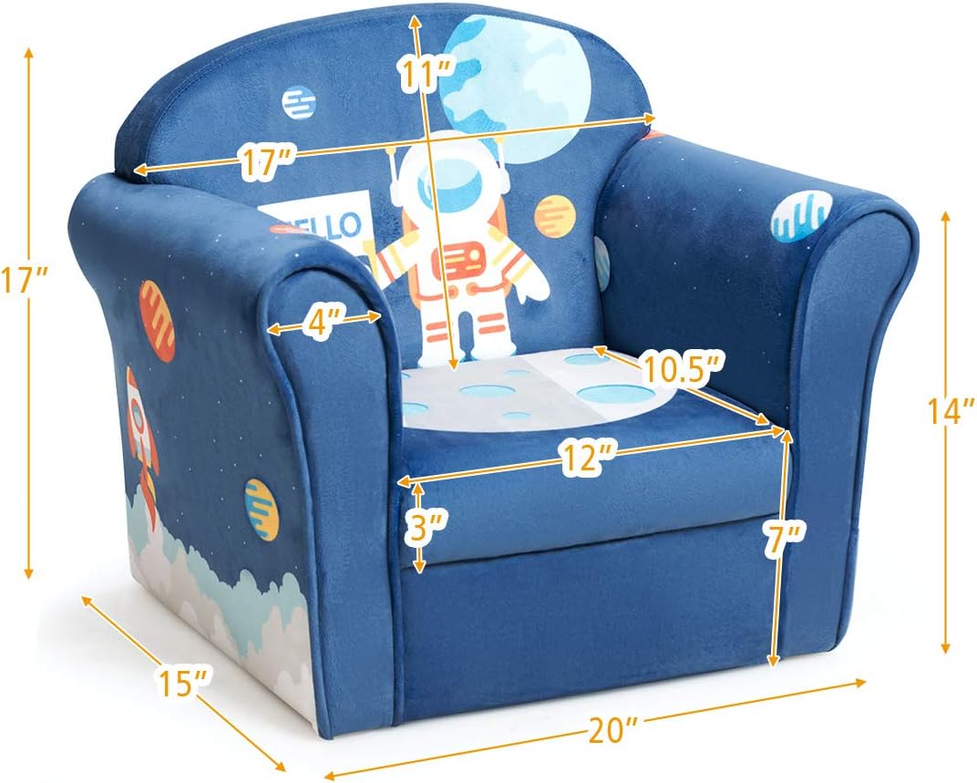 Costzon Kids Couch, Children's Sofa Armrest Chair with Pattern, Toddler Furniture w/Sturdy Wood Construction, Preschool, Lightweight Children Couch Sofa Chair for Aged 1-5 Boys & Girls Gifts, Spaceman