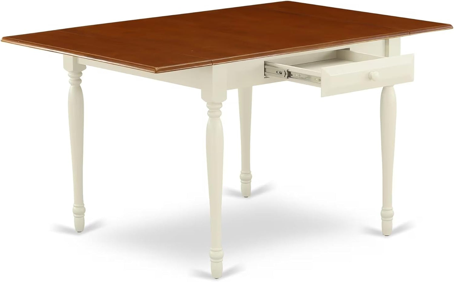 East West Furniture MZCL5-WHI-W 5 Piece Dinette Set for 4 Includes a Rectangle Dining Room Table with Dropleaf and 4 Kitchen Dining Chairs, 36x54 Inch, Buttermilk & Cherry