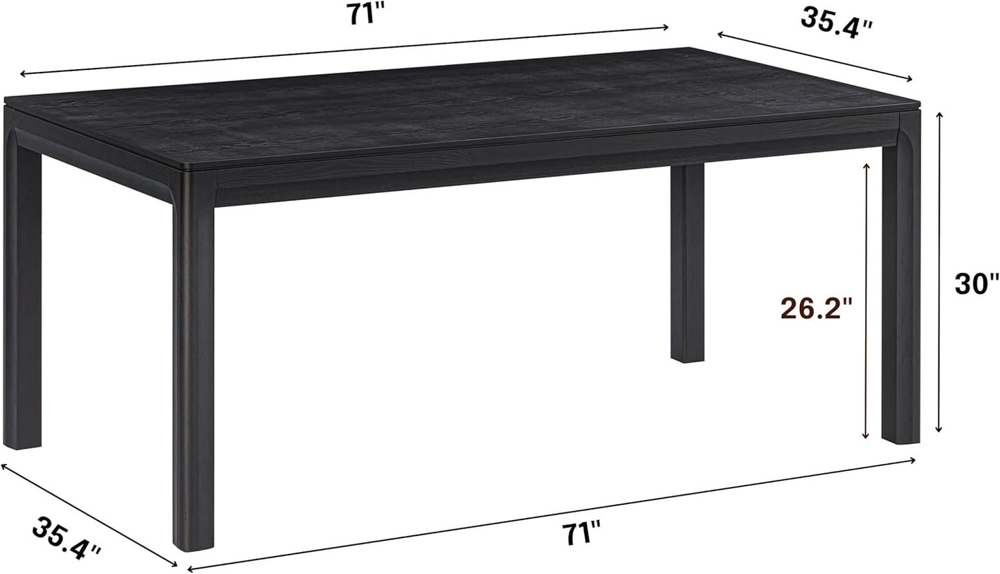 NTC Flow 71 Inch Modern Design, Rectangular Dinner Table for Dining Room, Living Room Furniture, Effortless Assembly, Burnt Black