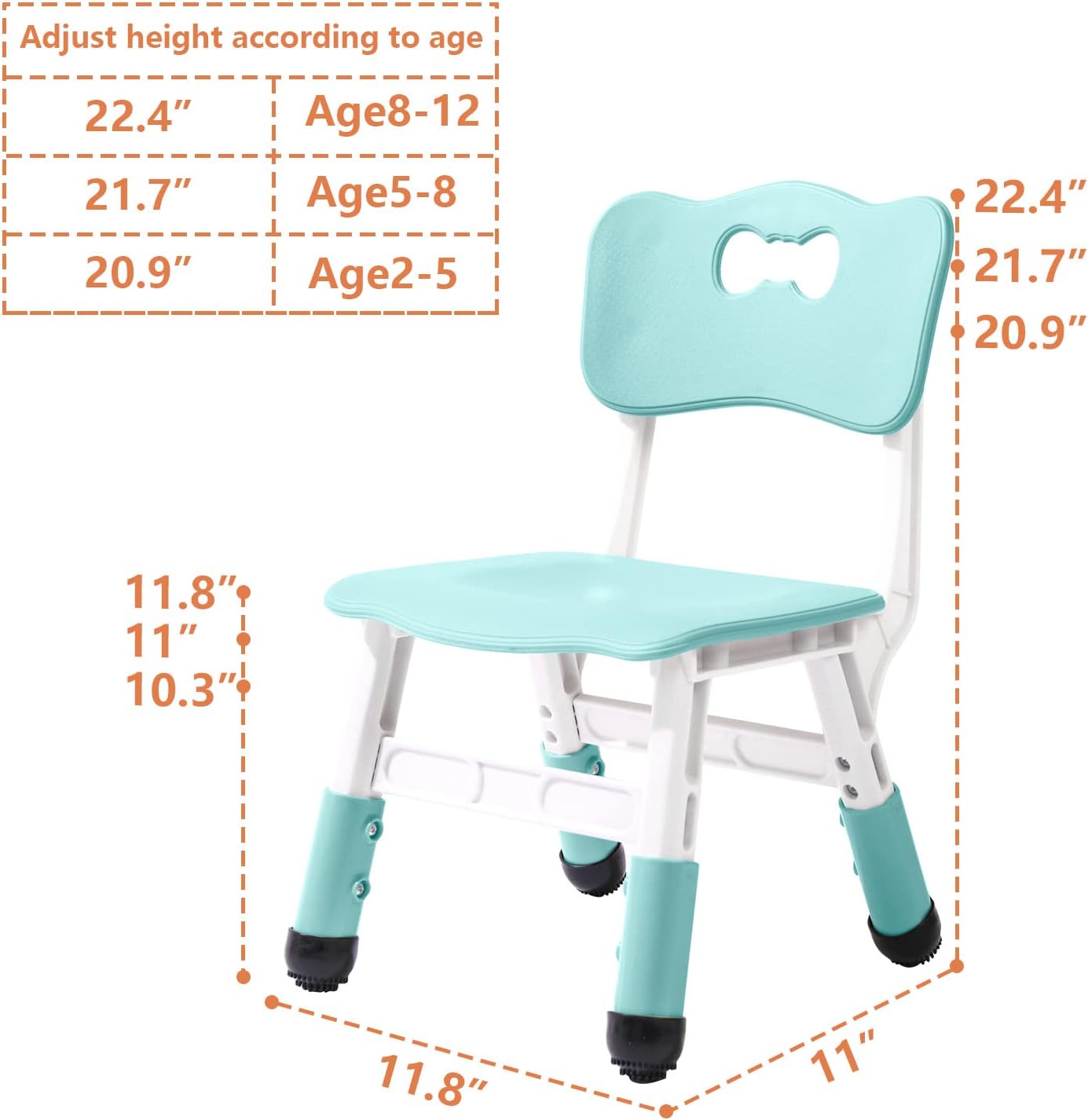 4 Piece Kids Chair Set 3 Levels Adjustable Stackable Kids Chairs Ideal for Playrooms, Schools, Daycares and Homes Washable and Easy to Clean Max Weight 220LB(Mint Green4Piece Set)