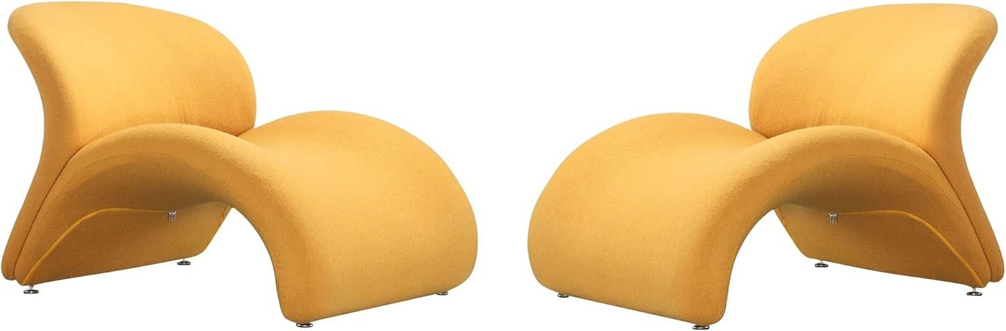 Manhattan Comfort Rosebud Modern Accent Chair Upholstered in Wool Blend, Ideal for Pop Living Room Usage, Abstract Lounge Seat with Metal Legs, Fully Assembled, Set of 1, Yellow