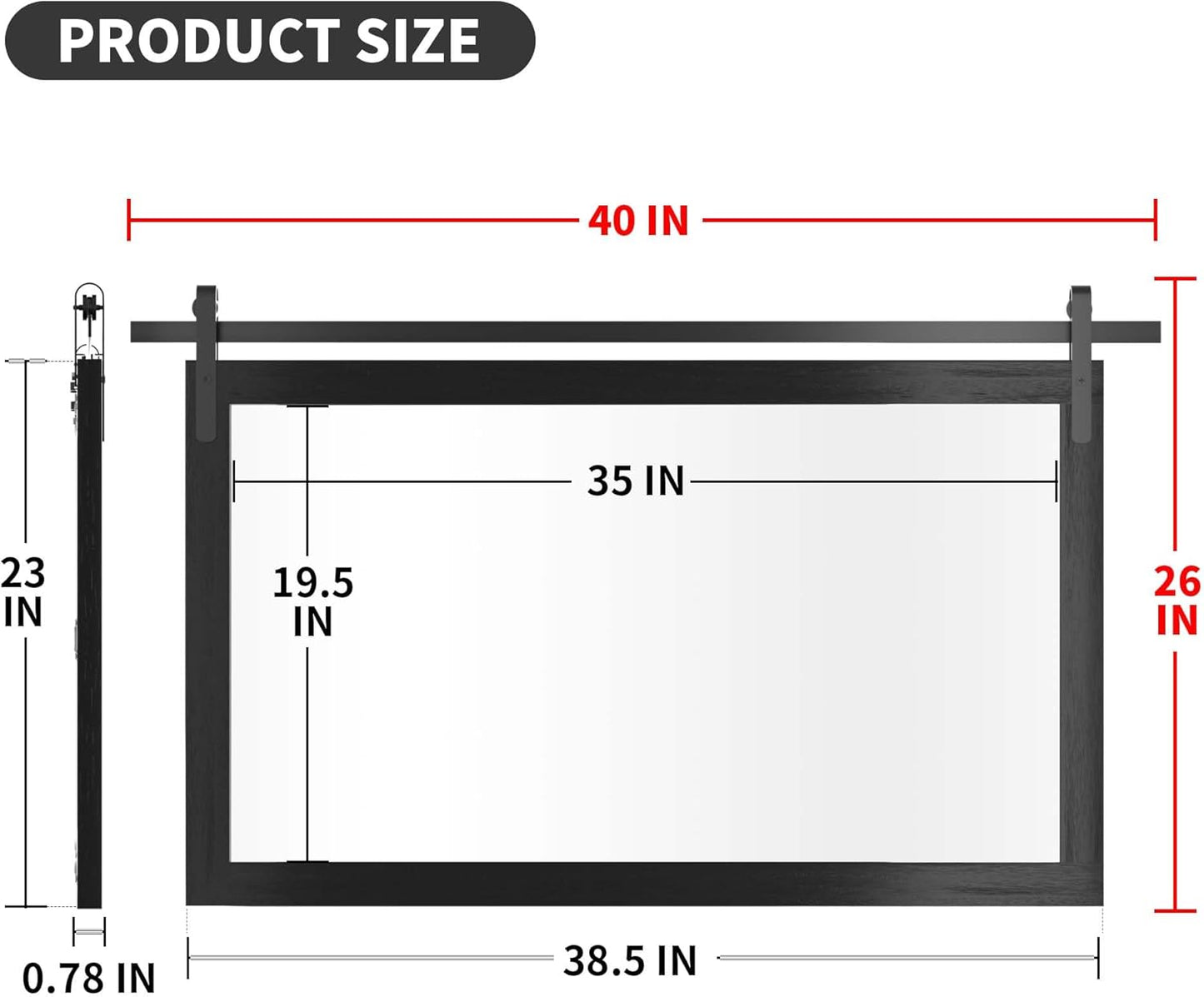 Black Farmhouse Mirror for Wall, 40x26INCH Large Wood Framed Square Bathroom Mirrors for Vanity, Barn Door Style Mirrors Wall Mounted Dresser Decor Mirror Living Room Bedroom Horizontal