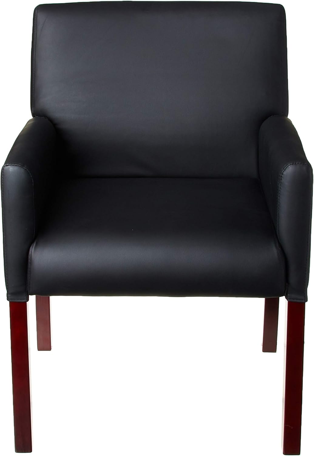 Boss Office Products Reception Box Arm Chair with Mahogany Finish in Black, 25"D x 24.5"W x 35"H