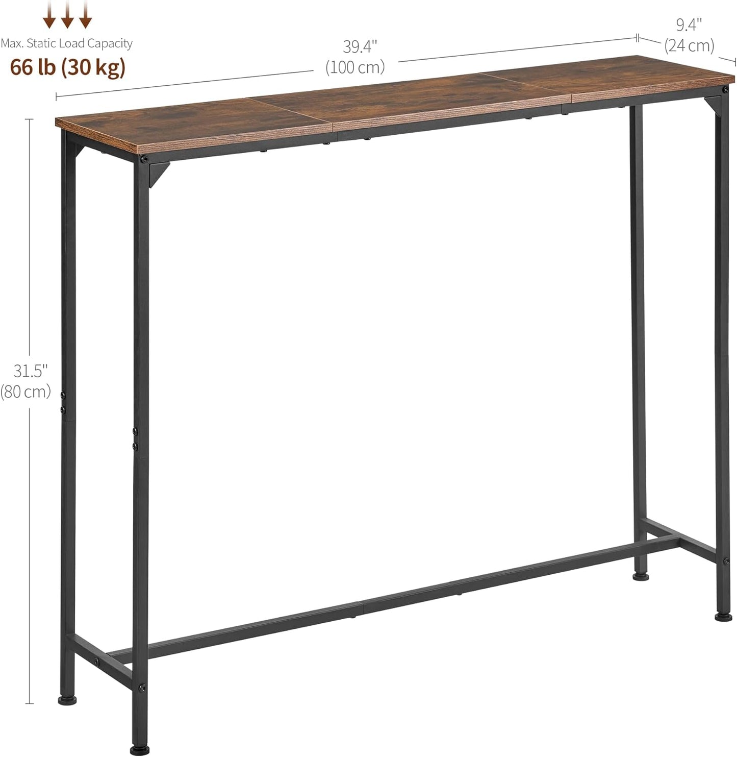 Console Table, Narrow Entryway Table, Thin Sofa Table, Behind Couch Table,for Hallway, Bedroom, Living Room, Foyer, 11.8 x 39.4 x 31.5 Inches, Rustic Brown