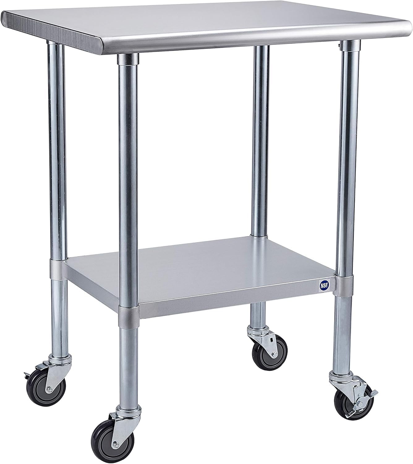 ROCKPOINT Stainless Steel Table for Prep & Work with Caster Wheels 24x30 Inches, NSF Metal Commercial Kitchen Heavy Duty Table with Adjustable Under Shelf and Table Foot for Restaurant, Home and Hotel