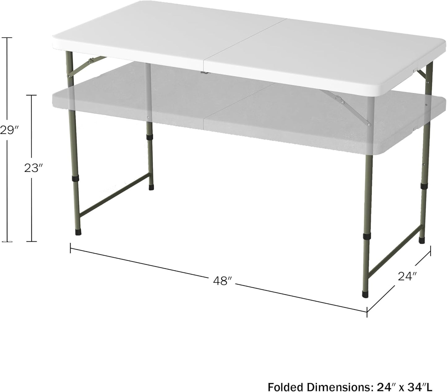 Adjustable Folding Table - Portable 4-Foot Plastic Utility Tabletop with 2 Height Settings - Indoor and Outdoor Seating by Lavish Home (White)