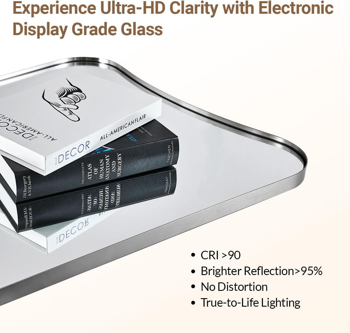 ANDY STAR Brushed Nickel Mirror 24x40 Inch, Silver Irregular Bathroom Mirror, Large Decorative Mirror in Anti-Rust Stainless Steel Metal Frame Deep 1’’, Ideal for Home Decor