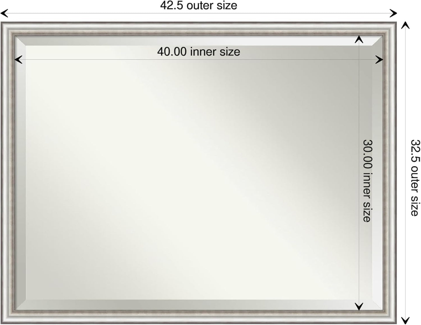 Amanti Art Silver Bathroom Mirror for Over Sink, 33x43 Salon Silver Narrow Rectangle Vanity Mirror, X-Large Traditional Frame, Hangs Horizonally and Vertically, Bathroom Wall Decor, Beveled Edge