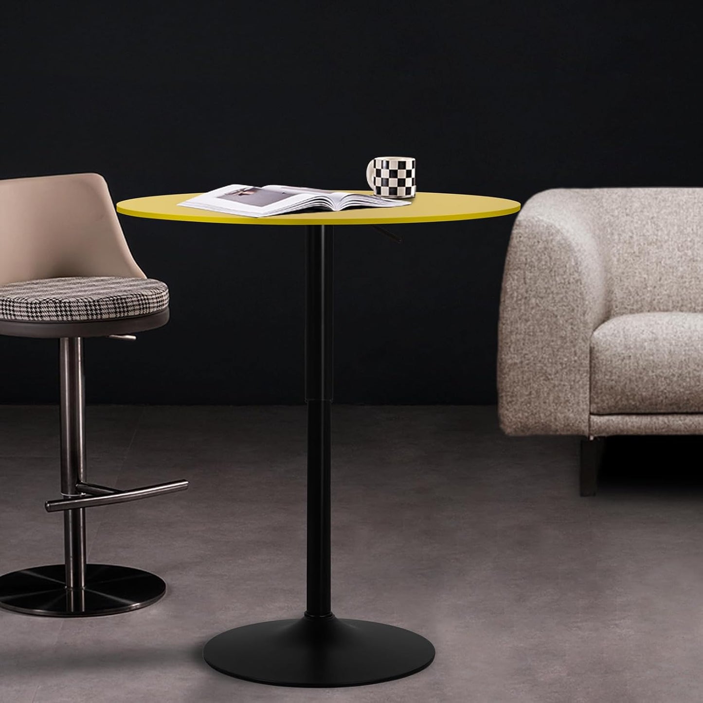 Athena Collection Modern Bar Table Round Top Height Adjustable, Tall Bistro Pub Cocktail Table Height Top and Sturdy Base, Suitable for Home Kitchen Pub Restaurant Outdoor, Yellow