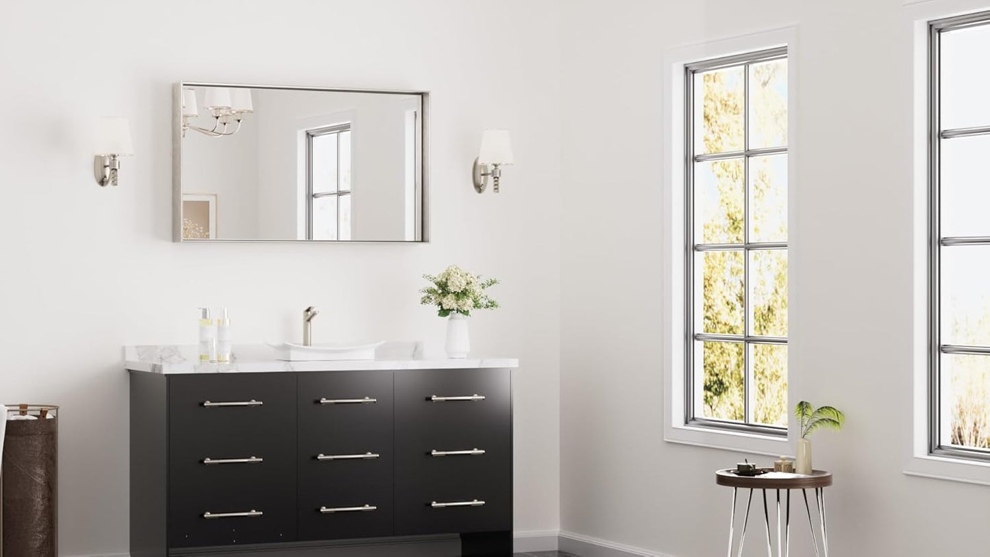 Keonjinn 40 x 24 in Brushed Nickel Bathroom Mirror for Wall, Silver Rectangular Metal Framed Vanity Mirror for Bathroom Sink Square Corner Aluminum Alloy Modern Rectangle Mirror(Horizontal/Vertical)