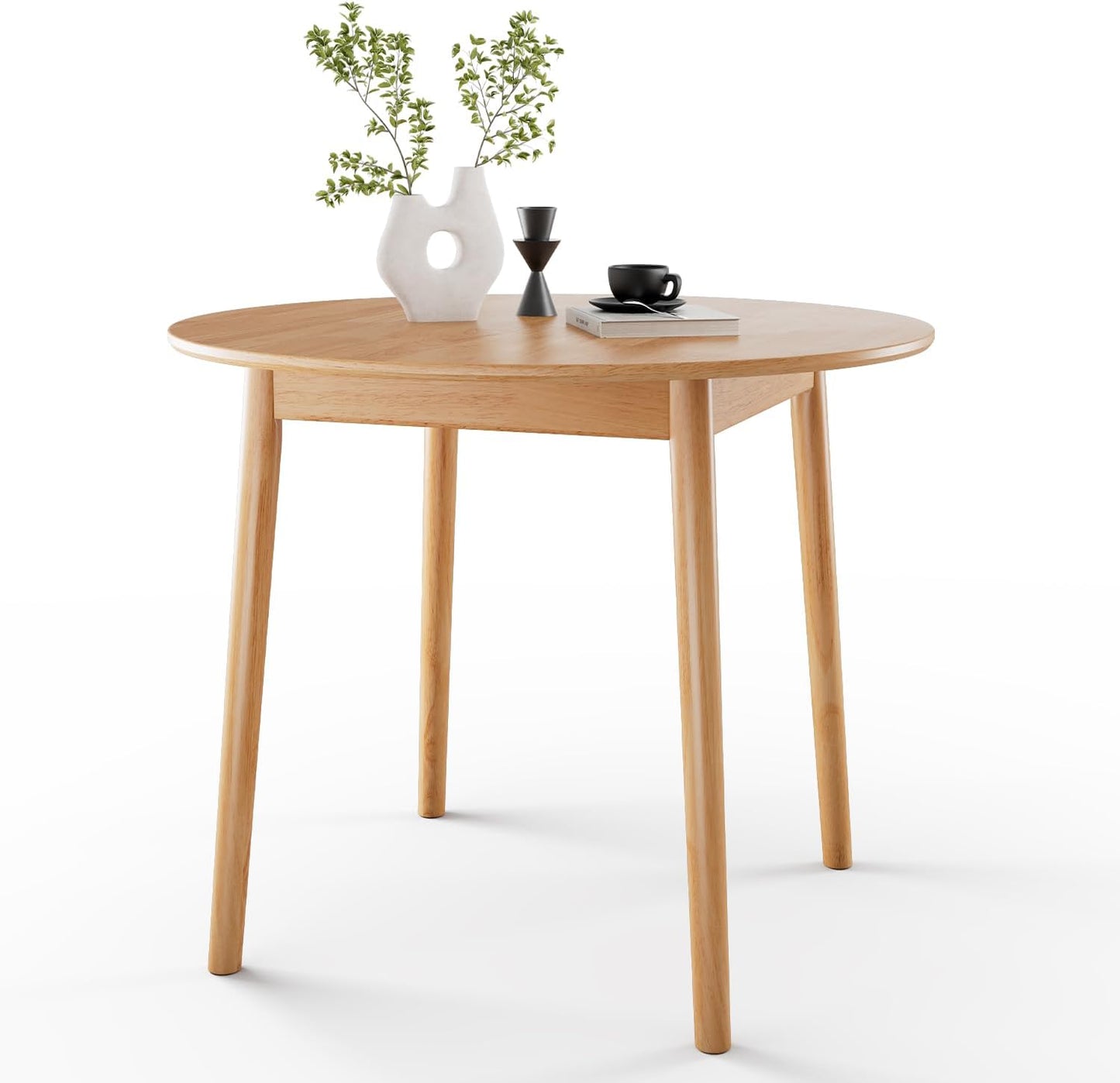 DELAVIN 31.5" Solid Wood Round Dining Table for 4, Farmhouse Small Kitchen Table for 2-4, Modern Office Table for Home Kitchen Apartment, Easy Assembly, Space Saving, Natural